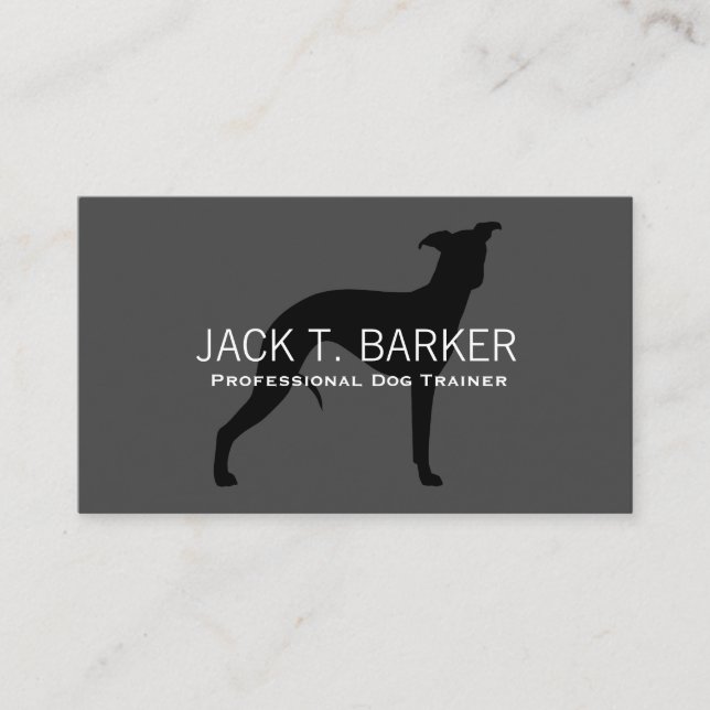 Whippet Dog Silhouette Black on Grey Business Card (Front)