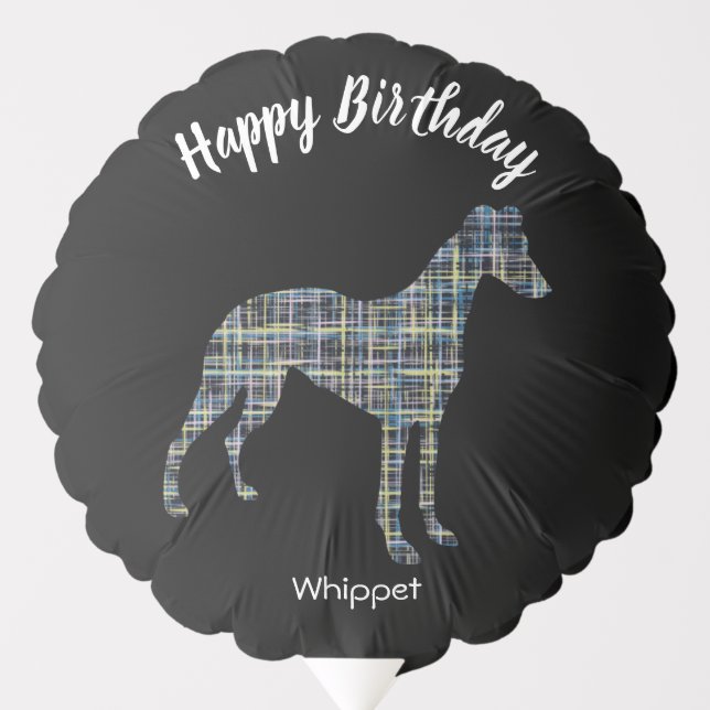 Whippet Dog Silhouette Cute Grid Black Balloon (Front)