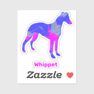 Whippet Dog Silhouette Hot Pink & Blue Sticker