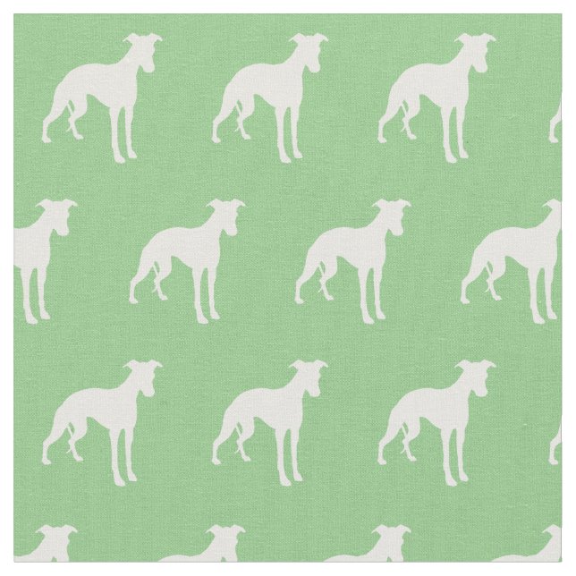 Whippet Dog Silhouette Pet Sage Green Fabric (Close Up)