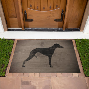 Whippet Dog Silhouette   Rustic Style Faux Wood Doormat