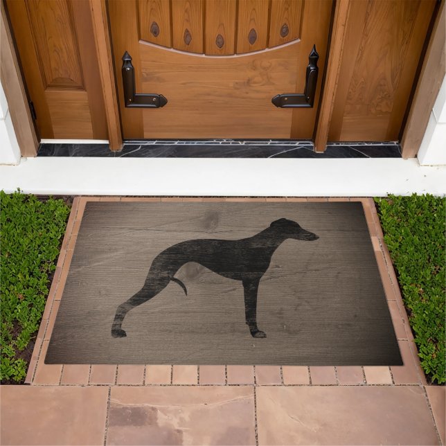 Whippet Dog Silhouette | Rustic Style Faux Wood Doormat (Outdoor)