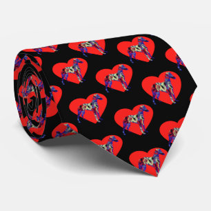 Whippet Dog Silhouette Valentines Day Red Heart Neck Tie