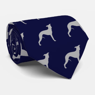 Whippet Dog Silhouettes Pattern Blue and Grey Neck Tie