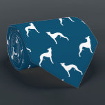 Whippet Dog Silhouettes Pattern Blue and White Neck Tie<br><div class="desc">This original Whippets pattern blue and white neck tie makes a great gift for dog dads! Available in a variety of colors, this cool tie makes a statement for anyone who loves Whippets. An awesome gift for the guy who wears a tie for business, or for special events like holiday...</div>