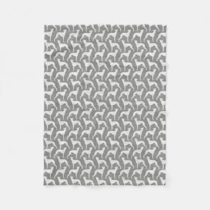 Whippet Dog Silhouettes Pattern Grey and White Fleece Blanket