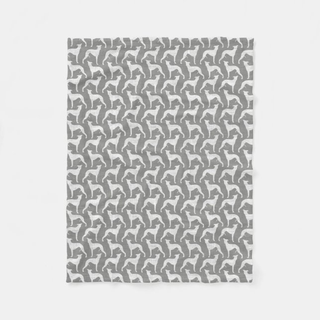 Whippet Dog Silhouettes Pattern Grey and White Fleece Blanket (Front)