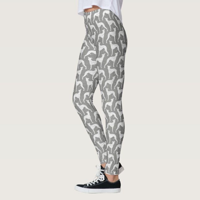 Whippet Dog Silhouettes Pattern Grey and White Leggings (Left)