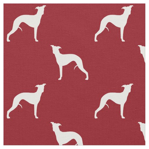 Whippet Dog Silhouettes Pattern Red and White Fabric
