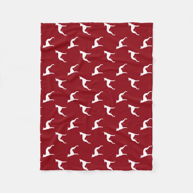 Whippet Dog Silhouettes Pattern Red and White Fleece Blanket (Front)
