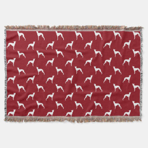 Whippet Dog Silhouettes Pattern Red and White Throw Blanket