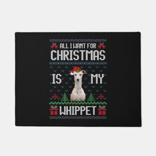 Whippet Dog Ugly Christmas Sweater Doormat