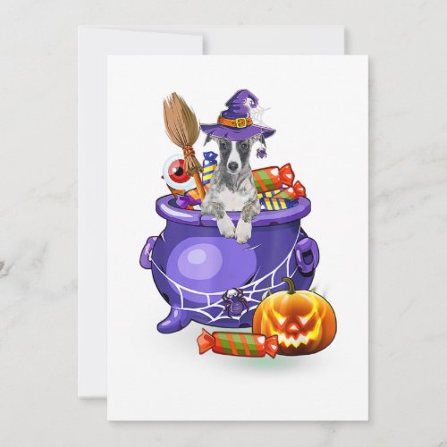 Whippet Dog with witch hat Candy Pumpkin Halloween Holiday Card