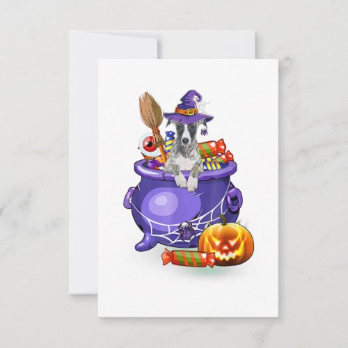 Whippet Dog with witch hat Candy Pumpkin Halloween RSVP Card