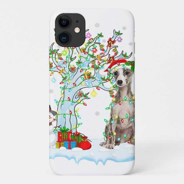 Whippet Dog Xmas Tree Lighting | Santa Hat Gift Case-Mate iPhone Case (Back)