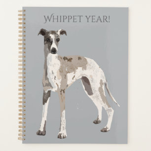 Whippet drawing black and white and grey planner