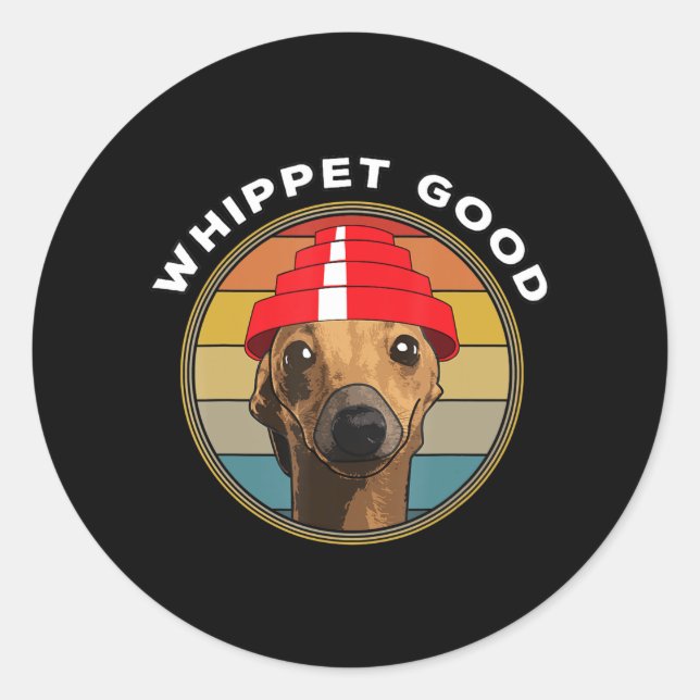 Whippet Good Funny 80s Music Dog Design Classic Round Sticker (Front)