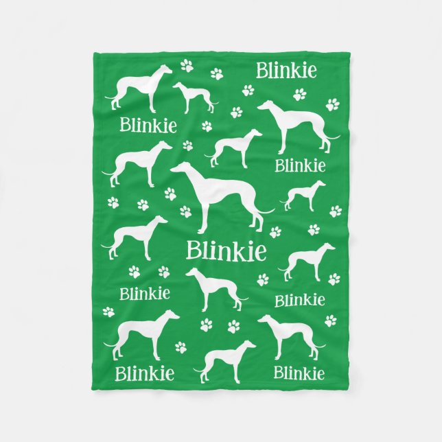 Whippet Green Personalized Dog Blanket (Front)