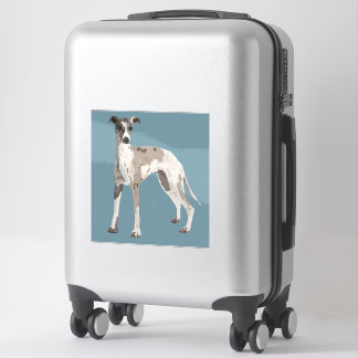 Whippet grey and white, blue background sticker