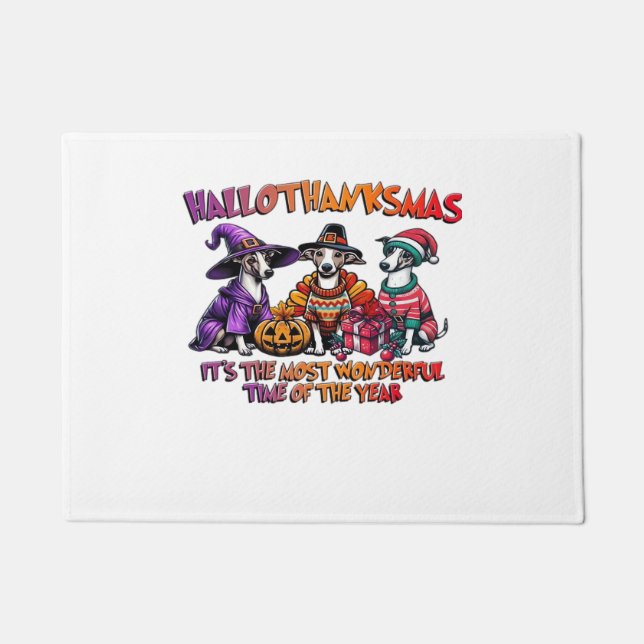 Whippet Halloween Thanksgiving Christmas Oversized Doormat (Front)