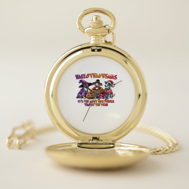 Whippet Halloween Thanksgiving Christmas Oversized Pocket Watch (Inside)