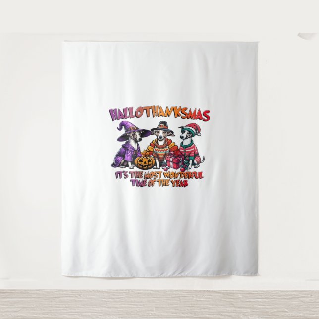 Whippet Halloween Thanksgiving Christmas Oversized Tapestry (Front)