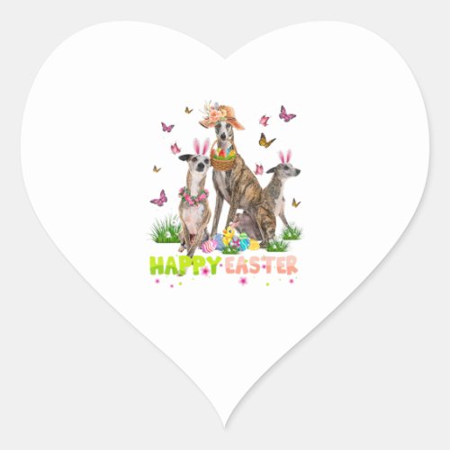 Whippet Happy Easter Bunny Eggs Easter Gift Kids Heart Sticker