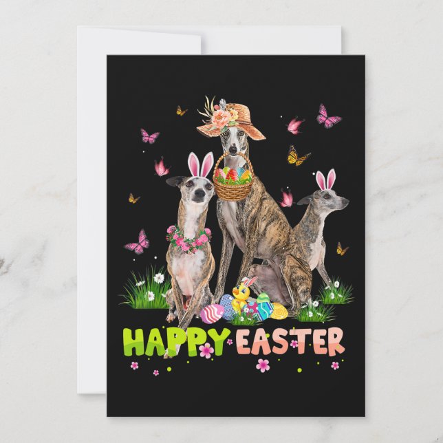 Whippet Happy Easter Bunny Eggs Easter Gift Kids Holiday Card (Front)