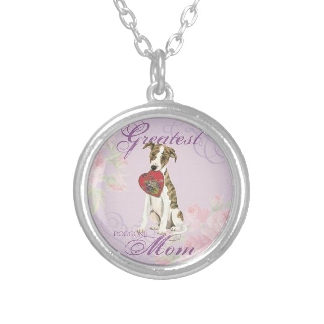 Whippet Heart Mom Silver Plated Necklace (Front)