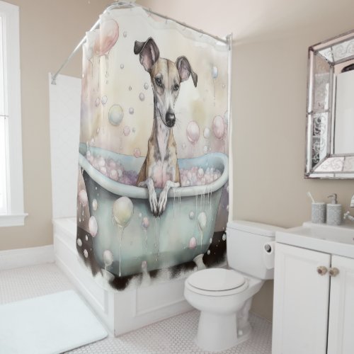 Whippet In Bathtub Watercolor Dog Art  Shower Curtain