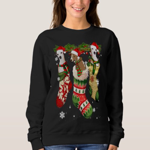 Whippet In Sock Christmas Santa Hat Xmas Dog Lover Sweatshirt