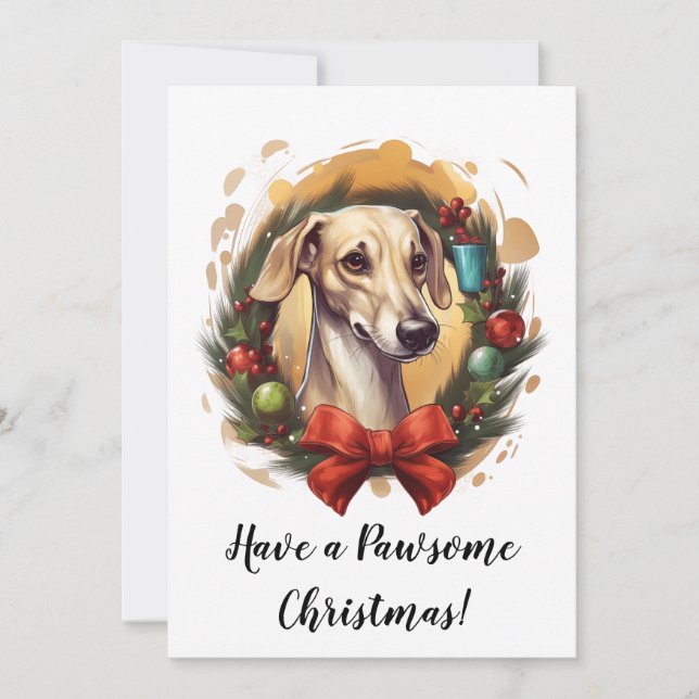 Whippet in Wreath Christmas Card (Front)