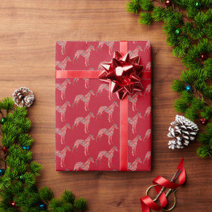 Whippet Italian Gray Christmas Dog Silhouette Red Wrapping Paper