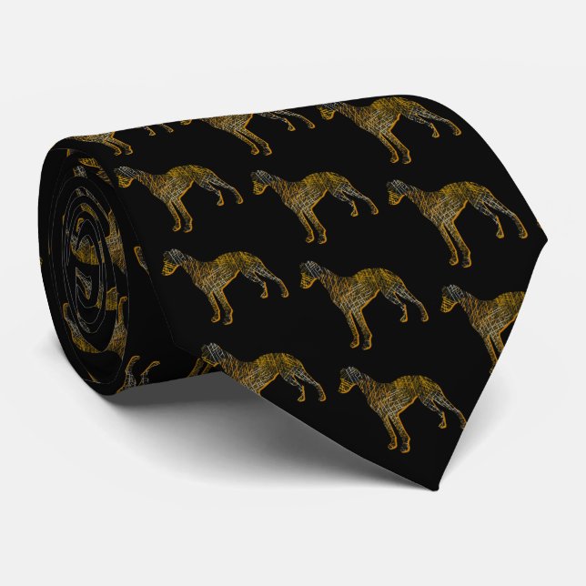 Whippet Italian Gray Silhouette Halloween Black Neck Tie (Rolled)
