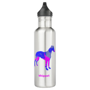 Whippet / Italian Greyhound Dog Pink & Blue Stainless Steel Water Bottle