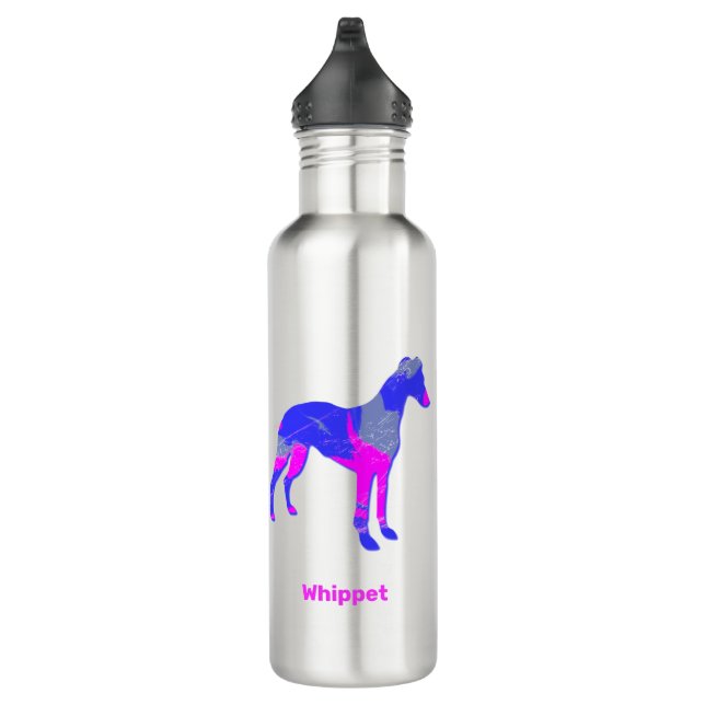 Whippet / Italian Greyhound Dog Pink & Blue Stainless Steel Water Bottle (Right)