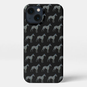 Whippet Italian Greyhound Dog Silhouett Grid Black iPhone 13 Case