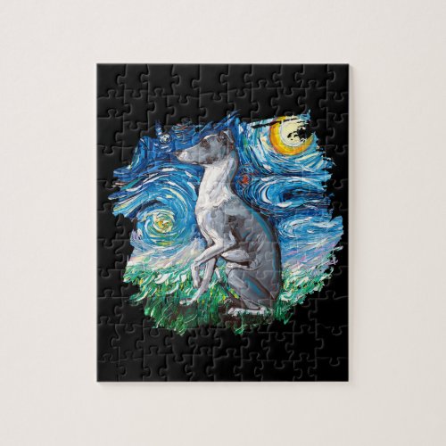 Whippet Italian Greyhound Starry Night Dog Art Jigsaw Puzzle
