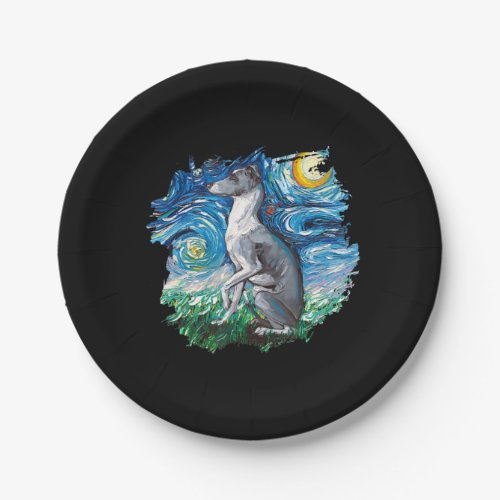 Whippet Italian Greyhound Starry Night Dog Art Paper Plates