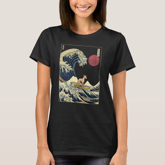 Whippet Japanese Kanagawa Wave  Surf Dog T-Shirt (Front)