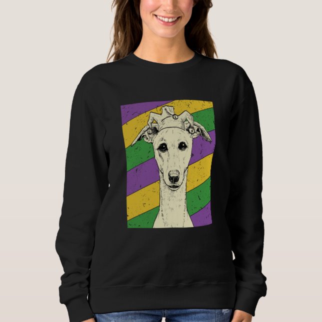 Whippet Jester Mardi Gras Dog Mom or Dad Sweatshirt (Front)