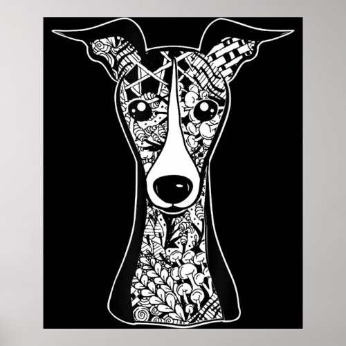 Whippet Lover  Italian Greyhound Face Graphic Art Poster