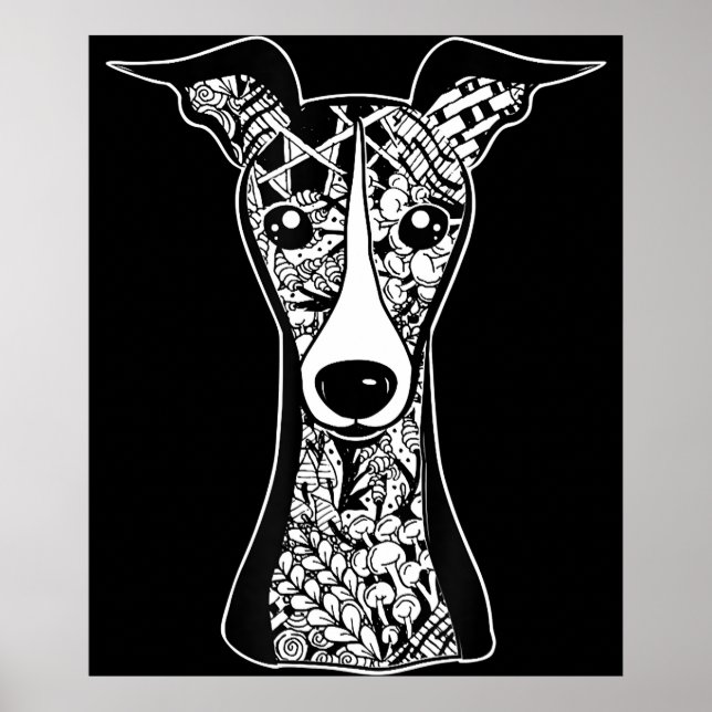 Whippet Lover | Italian Greyhound Face Graphic Art Poster (Front)