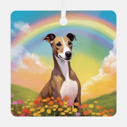 Whippet Memorial Custom Dog Name Rainbow Bridge Metal Ornament