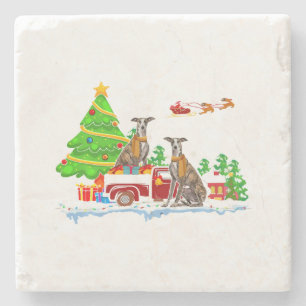 Whippet on Truck Christmas Whippet Lover Stone Coaster
