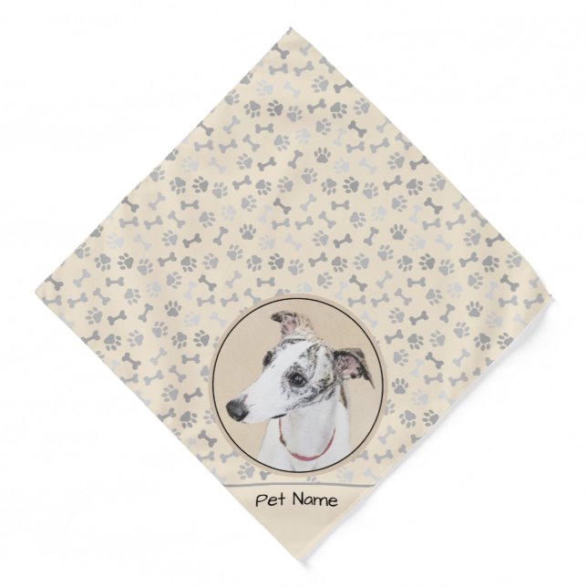Whippet Painting Brindle White Original Dog Art Bandana (Front)