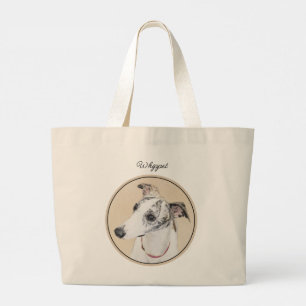Whippet Painting Brindle White Original Dog Art Large Tote Bag
