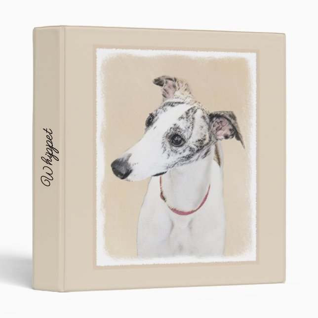 Whippet Painting - Cute Original Dog Art 3 Ring Bi 3 Ring Binder (Front/Spine)
