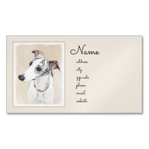 Whippet Painting - Cute Original Dog Art Business Card Magnet