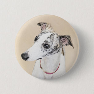 Whippet Painting - Cute Original Dog Art Button